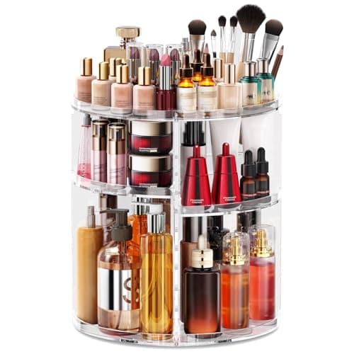 Auxmir Organisateur de maquillage rotatif à 360 °, organisateur de soins de la peau réglable à 9 niveaux, organisateur de cosmétiques à affichage de grande capacité, carrousel de maquillage tournant...
