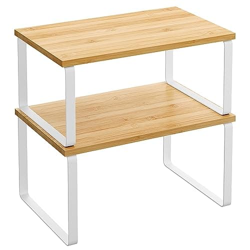 SONGMICS Étagère de rangement pour armoire, ensemble de 2 étagères de comptoir de cuisine, rangement de cuisine, étagère à épices, empilable, extensible, métal et bois d'ingénierie,...