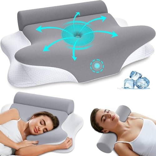Oreiller cervical et oreiller cervical roulé 2 en 1 détachable - Oreiller en mousse à mémoire de forme, oreiller ergonomique, oreillers cervicaux pour dormir, oreiller pour dormeur latéral...