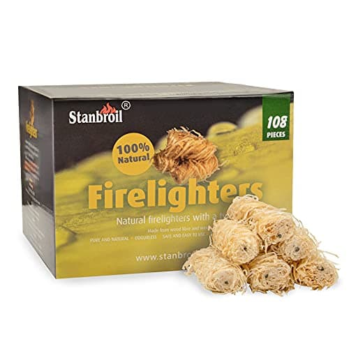 Stanbroil Lot de 108 allume-feu au charbon naturel, éclairage super rapide, parfait pour les barbecues, les fumeurs, les poêles à bois, les feux de camp et les cheminées extérieures