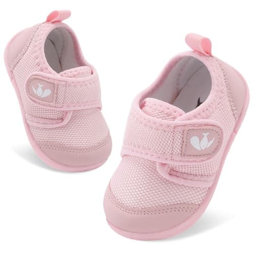 JOINFREE Baby Shoes Boys Girls First Walking Shoes Infant Breathable Barefoot Sneakers Toddler Infant Non-Slip Tennis Shoes Pink 18-24 Months