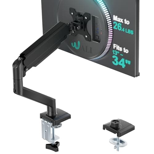 WALI Single Monitor Arm for 17-34 inch Screens, Ergonomic Gas Spring Monitor Mount up to 26.4lbs, Adjustable Monitor Arm Desk Mount with Clamp and...