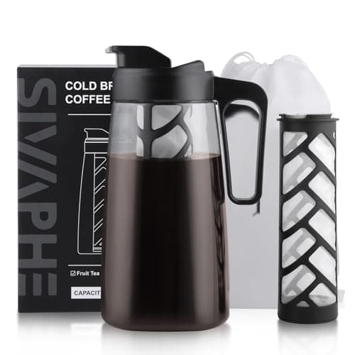 Sivaphe Large Ice Cold Coffee Maker 2 Quart, Dishwasher Safty Traitan Carafe Pitcher Leak Proof, Reusable Filter 64 oz Iced Coffee Tea Method Brewer