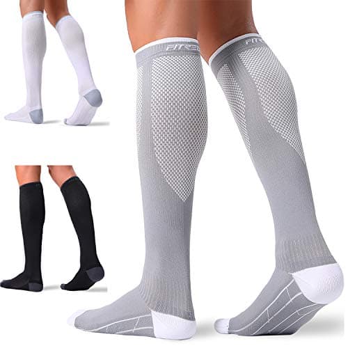 FITRELL 3 Pairs Compression Socks for Women and Men 20-30mmHg-Circulation Support Socks, Black+white+grey, Small-Medium