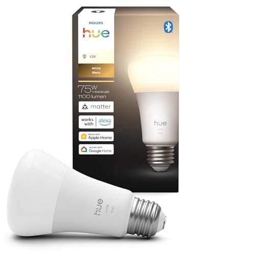 Philips Hue Smart LED A19 Bulb, Warm White Light 2700K, E26 Base, 10.5W, 1100 Lumens, Dimmable, Works with Alexa, Google Assistant, and Apple Home,...