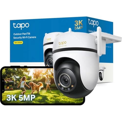 TP-Link Tapo 3K 5MP Caméra Wi-Fi de sécurité filaire extérieure panoramique/inclinable, couverture visuelle à 360°, vision nocturne en couleur Starlight...