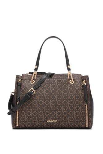 Calvin Klein Reyna Cartable fantaisie pour femme Marron/kaki/noir linéaire Taille unique