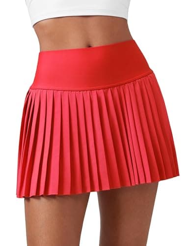 CRZ YOGA Jupes de tennis plissées taille haute pour femme avec poches, contrôle du ventre, doublure décontractée, jupe-short de golf, rouge profond, moyen