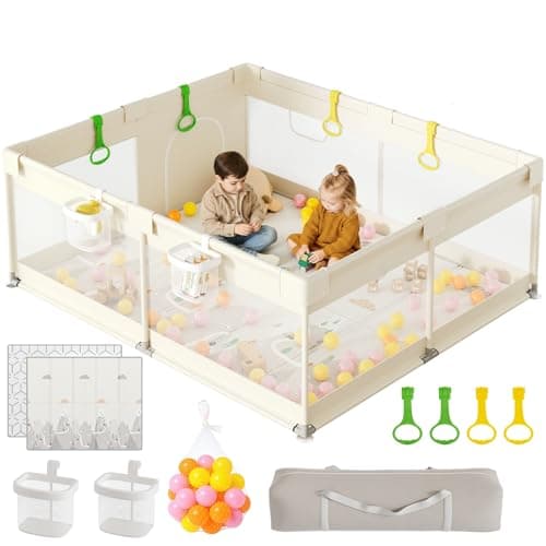 Parc pour bébé ZEEBABA avec tapis - Parc de jeu extra large 71x59 pouces pour intérieur et extérieur, parc de clôture pour bébé avec portail, aire de jeu pour tout-petit...
