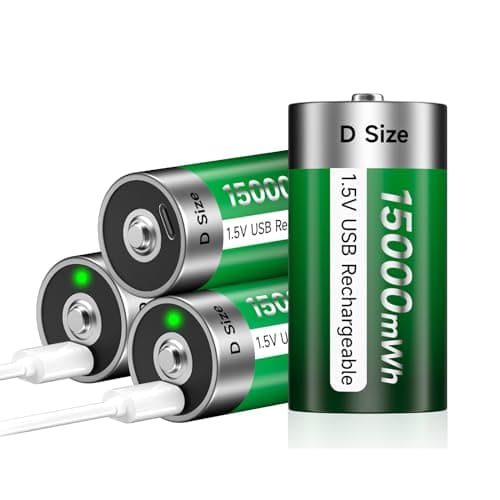 Paquet de 4 piles Palogreen D, sortie constante de 1,5 V, cellule Li-ion D de 15 000 mWh avec câble de charge de type C, batterie de remplacement LR20 pour lampe de poche,...