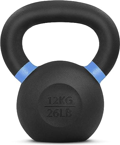 Yes4All Powder Coated Kettlebell Weights with Wide Handles & Flat Bottoms – 12kg/26lbs Cast Iron Kettlebells for Strength, Conditioning &...