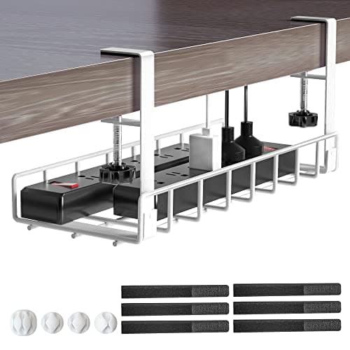 Under Desk Cable Management Tray, Xpatee Upgraded Wire Management No Drill No Screws, Cable Tray with Clamp for Wire Organizers, Computer Cord Rack...