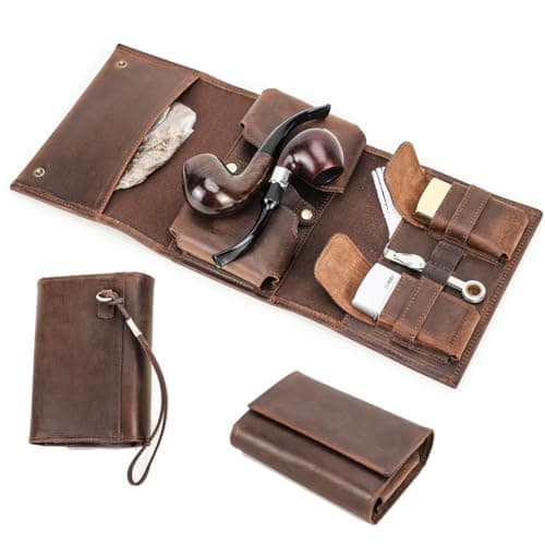 Contacts Pochette de voyage en cuir pleine fleur pour pipe à tabac, organisateur d'accessoires pour pipe à fumer, pour 2 pipes, briquet, cigarette, café