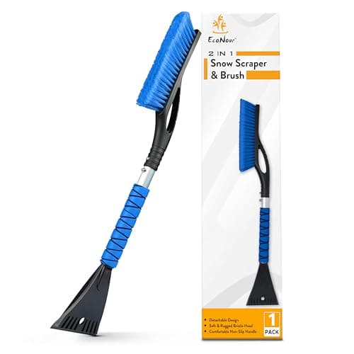 Grattoir et brosse à neige pour voiture en aluminium EcoNour 27" | Tête en poils tissés avec corps en métal Grattoir à glace amovible pour pare-brise de voiture | Pelle d'exposition robuste...