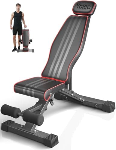 Banc de musculation réglable Yoleo, banc d'entraînement pliable de 827 LBS pour salle de sport à domicile - Inclinaison plate à 10 positions - Support étendu de la tête et de la colonne vertébrale, véritable...