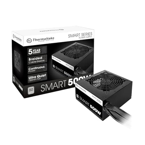 Thermaltake Smart 500W 80+ White Certified PSU, Continuous Power with 120mm Ultra Quiet Cooling Fan, ATX 12V V2.3/EPS 12V Active PFC Power Supply...