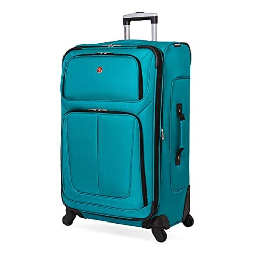 SWISSGEAR Sion Softside Expandable Spinner Luggage Durable Lightweight Travel Suitcase, Teal, Checked-Medium 25-Inch