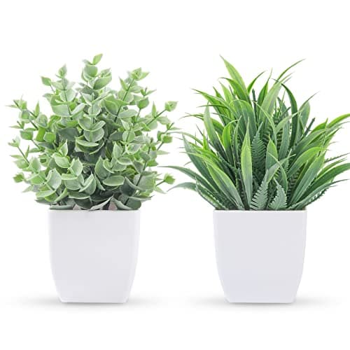 Der Rose 2 Packs Small Fake Plants Mini Artificial Potted Plants for Table Desk Home Bathroom Office Decor Indoor