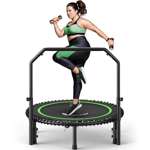 BCAN 450 LBS Foldable Mini Trampoline, 40" Fitness Trampoline with Adjustable Handle Bar, Bungees, Stable & Quiet Exercise Rebounder for Adults...