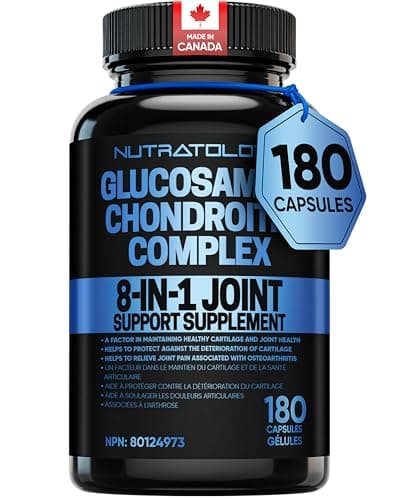 Nutratology Supplément articulaire de glucosamine avec chondroïtine, MSM et curcuma | Fabriqué au Canada | Suppléments pour soulager les douleurs articulaires - 1500MG Glucosamine -...
