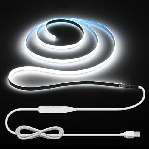 ALITOVE 1M COB LED Bande Lumineuse Blanc 6000K CRI 90+ 5V Alimenté par USB Bande Lumineuse LED 5MM de Large 3.28FT 400LED Lumière Sous Armoire avec Interrupteur Dimmable...