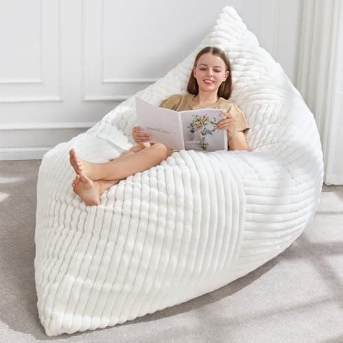 3 in 1 Bean Bag Chair Giant BeanBag Chairs Convertible Bean Bag Floor Cushion with Machine Washable Cover, Beanbag Chairs for Adult (White)