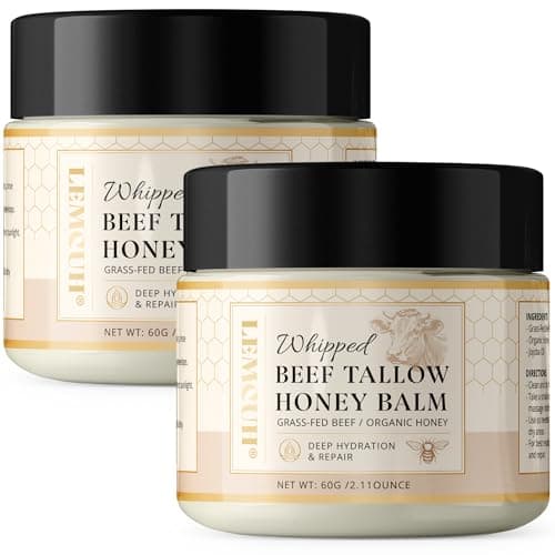Beef Tallow Skincare Moisturizer for face: 100% Grass Fed Whipped Beef Tallow Face Cream With Organic Raw Honey, Jojoba Oil, Vitamin E -...