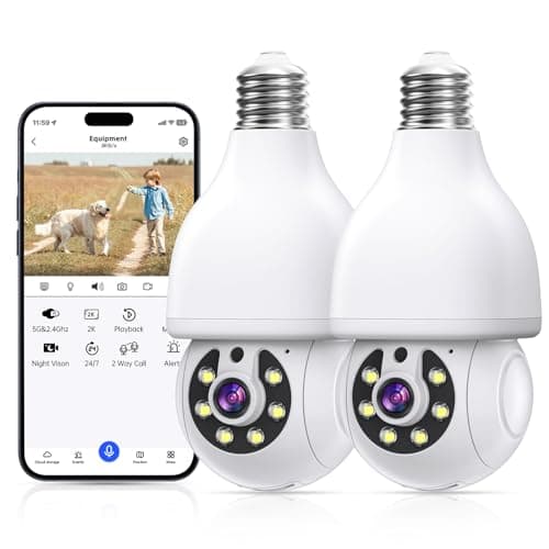 Light Bulb Security Cameras Wireless Outdoor 5g/2.4ghz WiFi, 2K HD Camera Surveillance Exterieur with Color Night Vision,Two Way Talk,Human Motion...