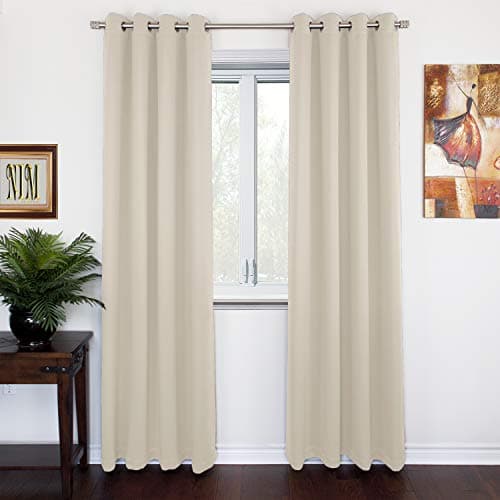 NIM TEXTILE Thermal Insulated Blackout Curtains, 90" Total Width, Room Darkening Window Panel Grommet Top Drapes - 2-Panels Set, 45" W x 84" L, Beige