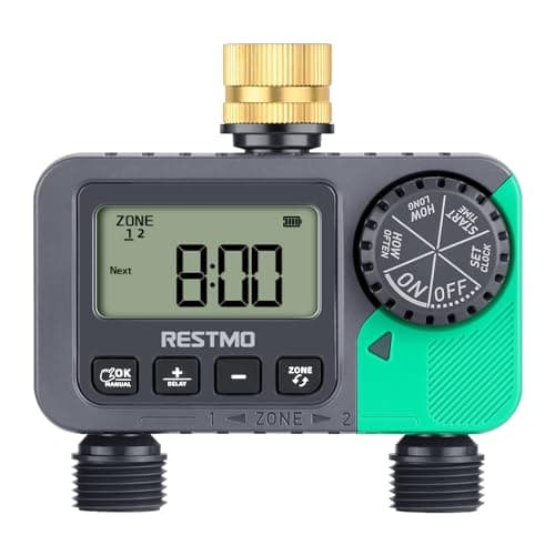 RESTMO Water Timer with Brass Inlet, Programmable Sprinkler Timer for Garden Hose, Automatic Digital Control | Manual ON/Off | Rain Delay, for...