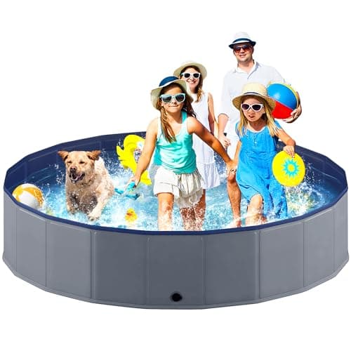 Niubya Foldable Dog Pool, Collapsible Hard Plastic Dog Swimming Pool, Portable Bath Tub for Pets Dogs and Cats, Pet Wading Pool for Indoor and...