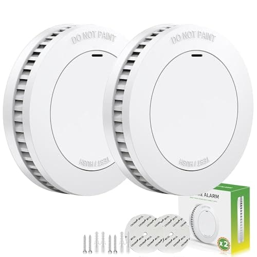 Rundur Fire Alarm 10-Year Battery Fire Detector 3.5-Inch Mini Sleek Design with Test/Silent Button Photoelectric Smoke Alarm Can be drilled Fixed...