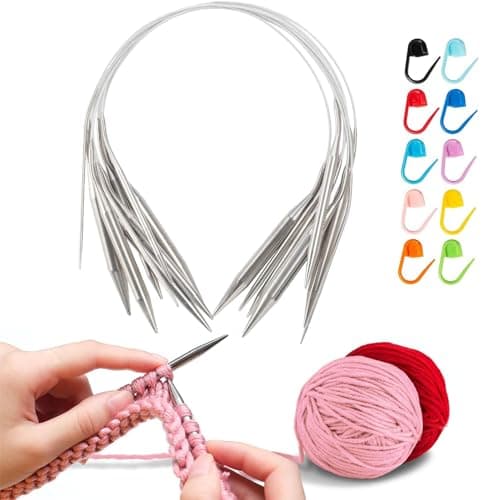 Ensemble d'aiguilles à tricoter 10 pièces Ensemble d'aiguilles à tricoter circulaires en acier inoxydable de 32 pouces Aiguilles à cercle fixe pour chapeaux, chaussettes, chaussons de bébé (2 mm, 2,5 mm,...