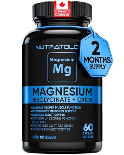 Magnesium Bisglycinate + Oxide | Canadian-Made | Relaxes Muscles, Improves Sleep Quality, Maintains Proper Muscle Functions & Enhances Bone Density...