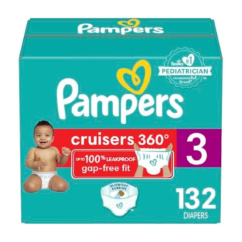 Pampers Diapers - Cruisers 360 degrees - Size 3, 132 Count, up to 100% Leakproof Fit, Designed for Active Babies, Pull On Diaper, EZ Off Tabs...