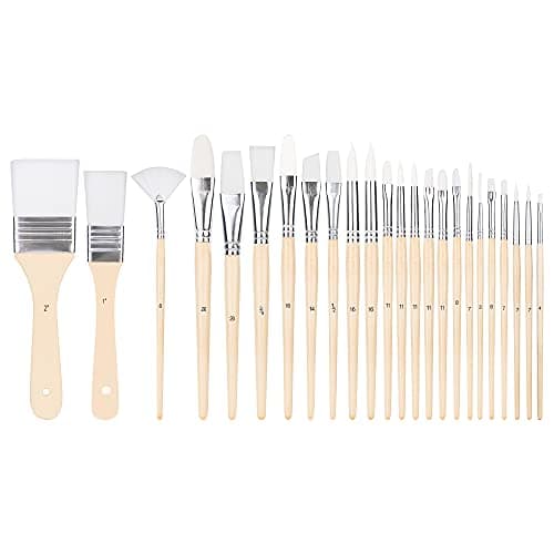 Amazon Basics Paint Brush Set, Multi-shaped Polyester Brushes for for Acrylic, Oil, Watercolor, Gouache, 24-Piece