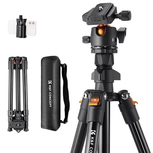 K&F CONCEPT 64 inch/163cm Camera Tripod,Lightweight Aluminum Travel Outdoor Tripods with Metal Ball Head Load Capacity 8kg/17.6lbs,Phone Holder,...