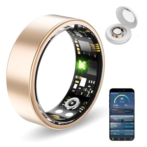 Smart Ring Health Tracker, Fitness Tracker, Activity Trackers for Man&Women -Sleep&Exercise Monitor,Waterproof Sleep Tracking Wearable (Gold, 8)