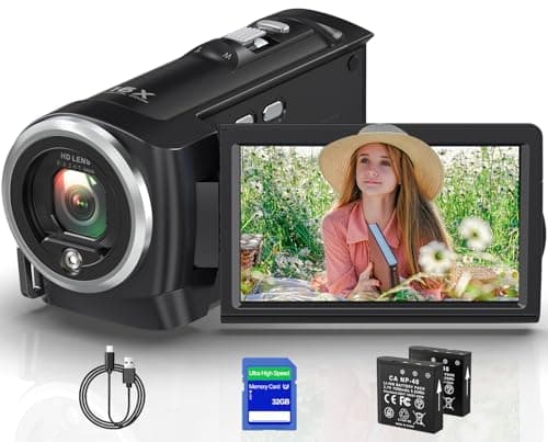 2.7K QHD Video Camera Camcorder 50MP YouTube Vlogging Camera 16X Digital Zoom Camcorders with Webcam 270 Degree Rotation Screen 32G SD Card and 2...