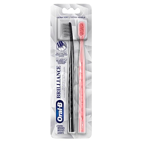 Oral-B Pro Whitening Brilliance Brosses à dents, dissolvant de plaque dentaire, extra doux, noir et corail, 2 pièces