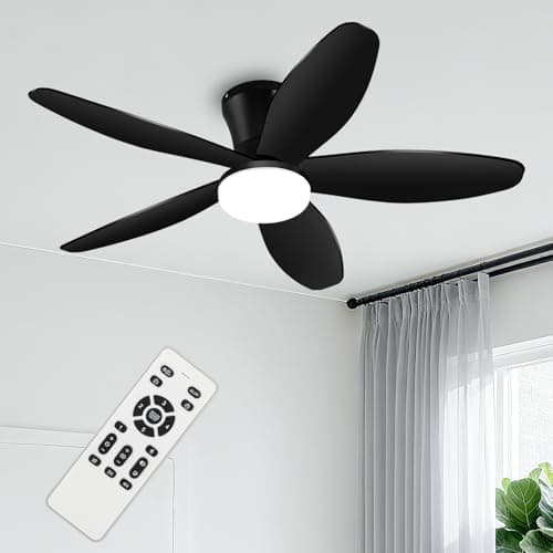 Yoedivu Black Ceiling Fan with Light, 42 Inch Low Profile Flush Mount Ceiling Fan 6-Speed Wind, Quiet Reversible DC Motor, 3 Color Dimmable...
