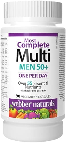 Webber Naturals Most Complete Multi For Men 50+, One-Per-Day, Vitamins, Minerals & Real Food Extracts, 90 Capsules