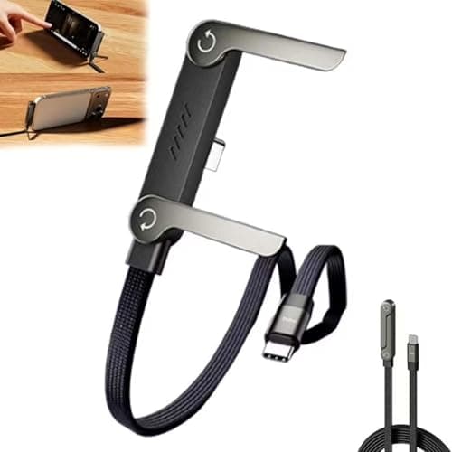 Câble de charge rapide tressé 240 W avec support de téléphone intégré, chargeur de téléphone latéral, câble de chargeur à support invisible 2 en 1 - Cordon de charge rapide avec...