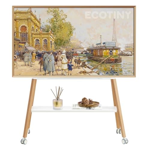 ECOTINY Rolling TV Stand for 49 to 75 Inch TV up to 40 kg, Easel TV Stand with Metal Structure and Wooden Shelf, Moveable TV Cart on Wheels for...