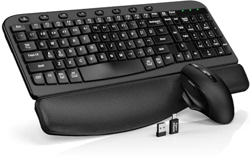 Ensemble clavier et souris sans fil, touches ondulées ergonomiques, repose-pieds rembourré, frappe naturelle silencieuse et confortable, 2.4G...