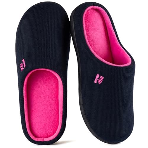 RockDove Women's Original Two-Tone Memory Foam Slipper, Size 7-8 US Women, Dark Navy/Fuscia