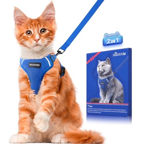 Ensemble harnais et laisse pour chat Halypet [MAX Safety 3rd Gen] Harnais pour chat anti-évasion Laisse pour chat douce et réglable Gilet confortable et respirant Facile à...