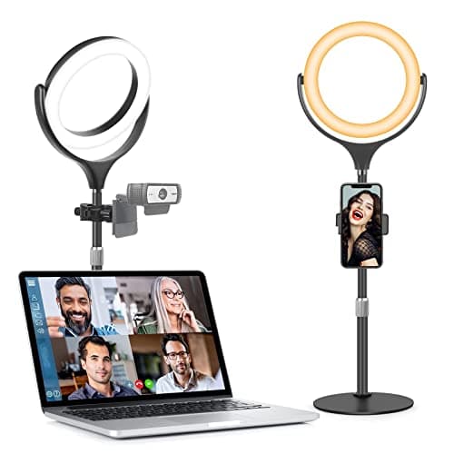 Anneau lumineux de bureau avec support et support de téléphone - Anneau lumineux pour ordinateur portable pour réunion Zoom - Éclairage d'ordinateur pour vidéoconférence - Éclairage de diffusion en continu à LED pour...