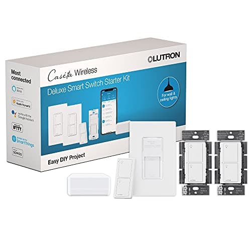 Lutron Caseta Deluxe Smart Light Switch Kit w/Wall Plate and Smart Hub, Compatible w/Alexa, Apple Home, Google Home, Single-Pole/3 Way, 5 Amp,...
