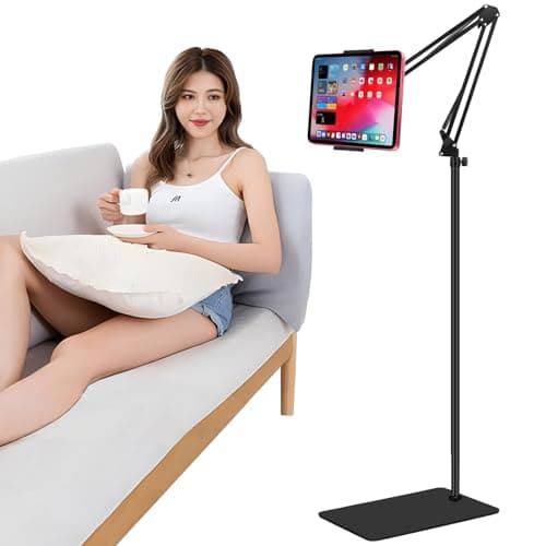 Support de sol pour tablette avec base à double poids, support de téléphone pour lit aérien, support de tablette réglable en hauteur/bras extensible, compatible avec 4,5''-13''...